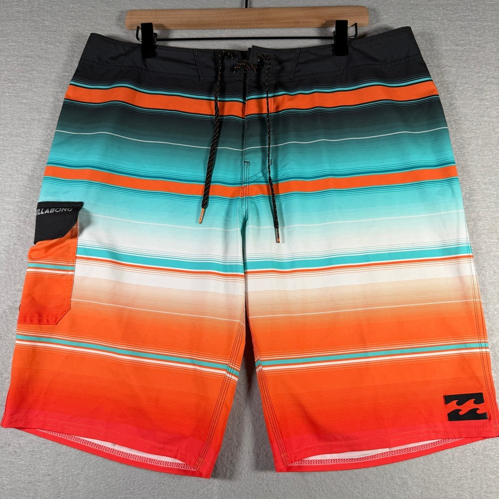 Billabong Platinum X All Day Board Shorts Mens 36 Orange Teal Striped M108JASX